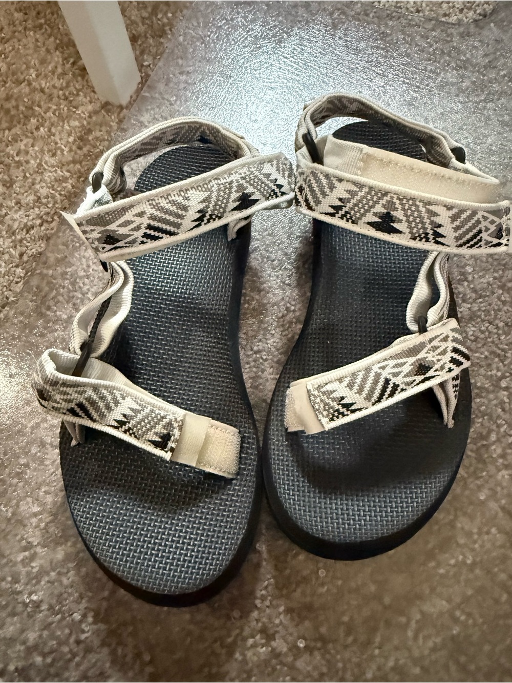 Teva Women’s Black Footbed Sandals with Beige Patterned Straps
